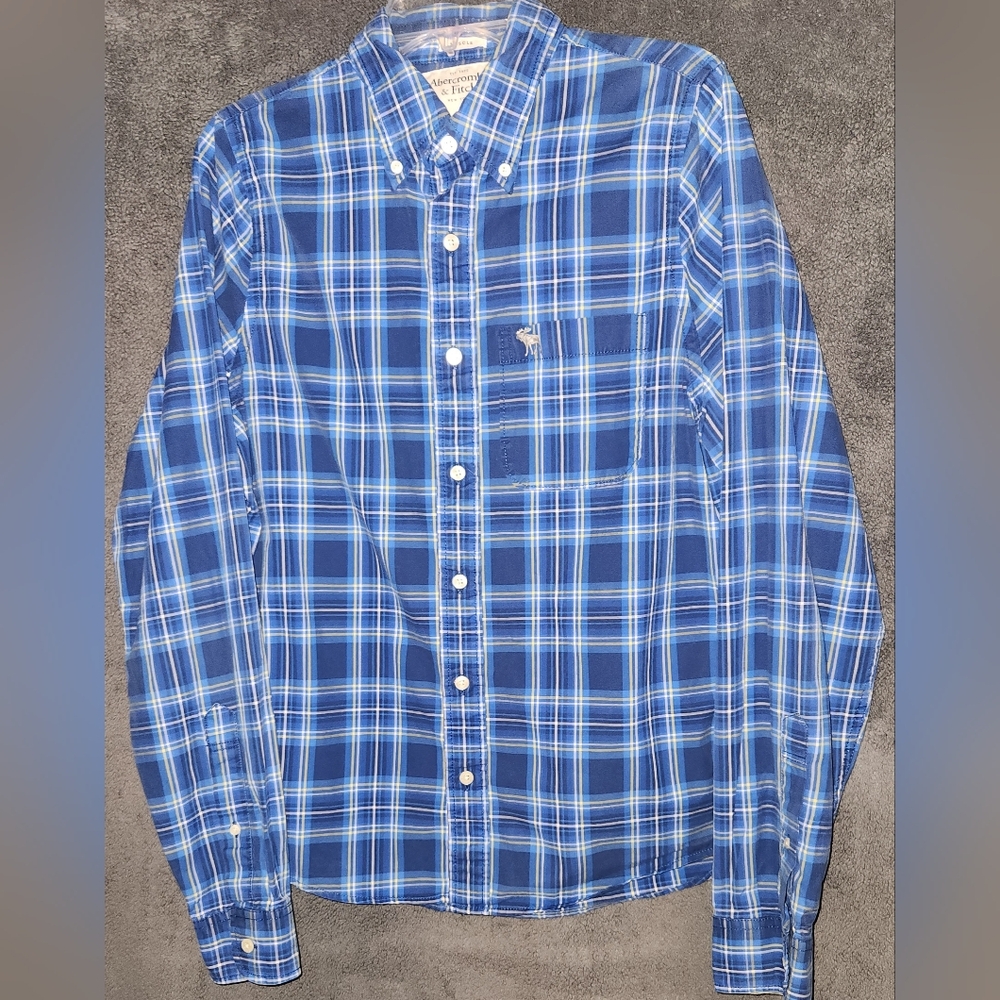 Abercrombie & Fitch Blue Plaid Casual Long Sleeve Button Down Shirt Size Large - Picture 3 of 10
